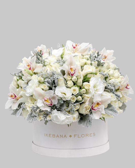 Caja Redonda Mix blancos y Cymbidium